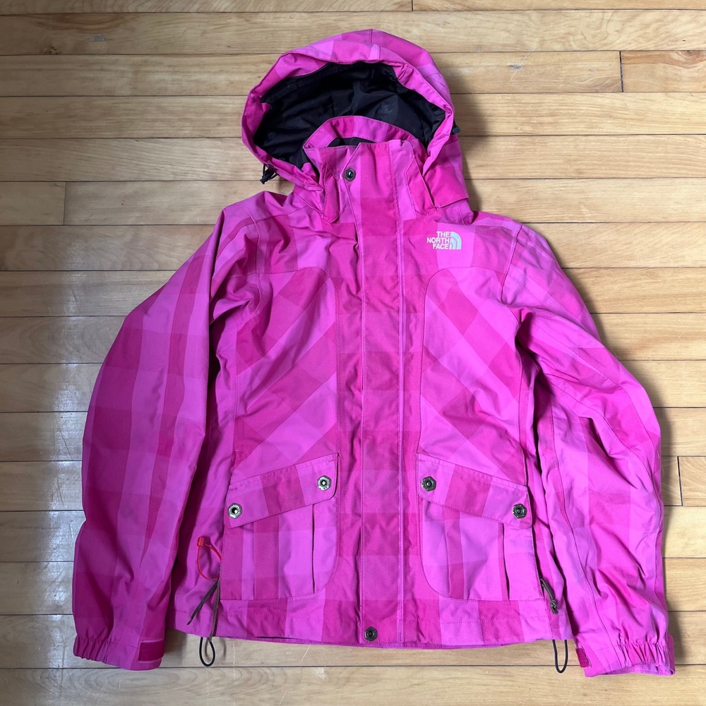 The North Face HyVent Pink Plaid Hooded Ski Jacket Womens XS Waterproof Shell